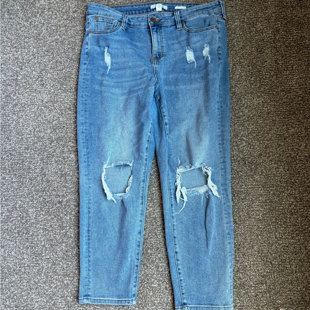 ARULA Light Blue Distressed Ankle Jeans